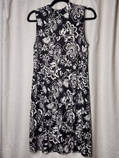Tiana B. Puffed Floral Print Mock Neck Dress Black White Medium EUC