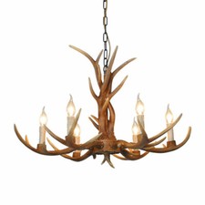6-Lights Rustic Deer Horn Antler Chandelier Pendant Light Ceiling Lamp Fixture