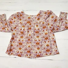 Universal Thread Blouse Keyhole Neck Smocked Cuffs Floral Print Women's XL