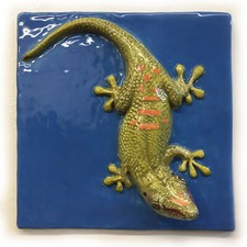 Gold Dust Day Gecko Lizard ART Ceramic Handmade RELIEF Sondra Alexander Art USA
