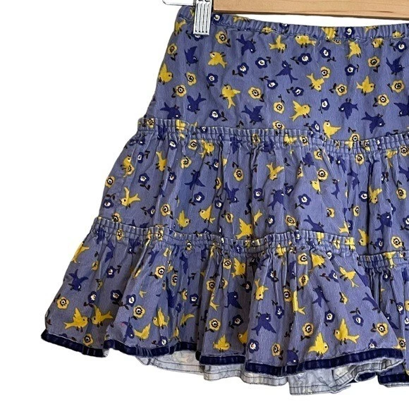 Falda Mini Boden Pana Niveles Capas Línea A Talla 4 - 5 Pájaros y Floral Foto 3 de 4