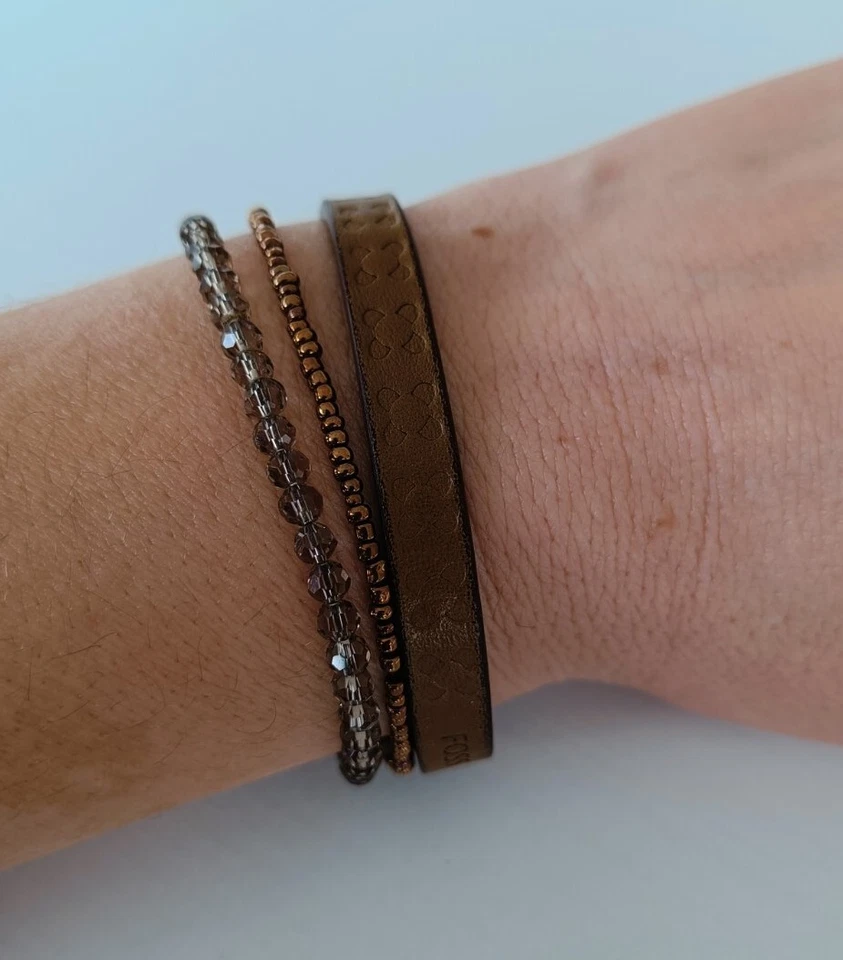 Fossil Perlen-Leder-Armband Braun Kunstleder - Bild 2 von 4