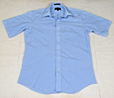 VTG Shirt Cambridge Classics Mens Size L 80s Blue White Pin Stripe Button Front