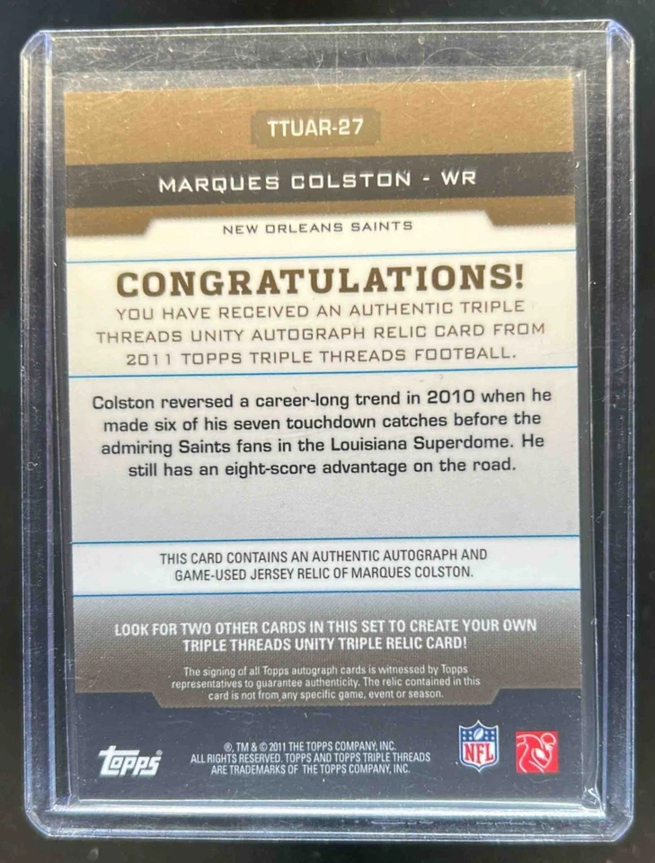 2011 Topps Triple Threads Marques Colston Auto Unity Jersey Sepia #66/75 Saints - Image 2 of 2