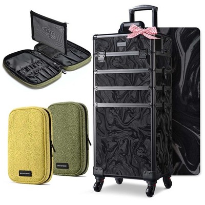 Byootique 4in1 Rolling Makeup Case with 2 Makeup Brush Bag for Makeup Artist