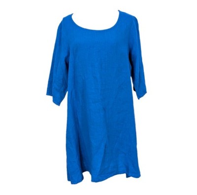 Bryn Walker Dress Womens Small Blue Linen Dress 3/4 Sleeve Made in USA Pockets