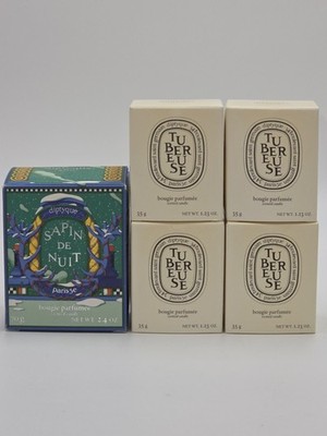 5 pcs Diptyque Scented Candles.(1) Sapin de Nuit 70g (4)Tubereuse 35g 