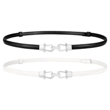 Women 2 Pack Skinny Belt for Dress,Thin Waist Belt - Adjustable Leather Belt ...