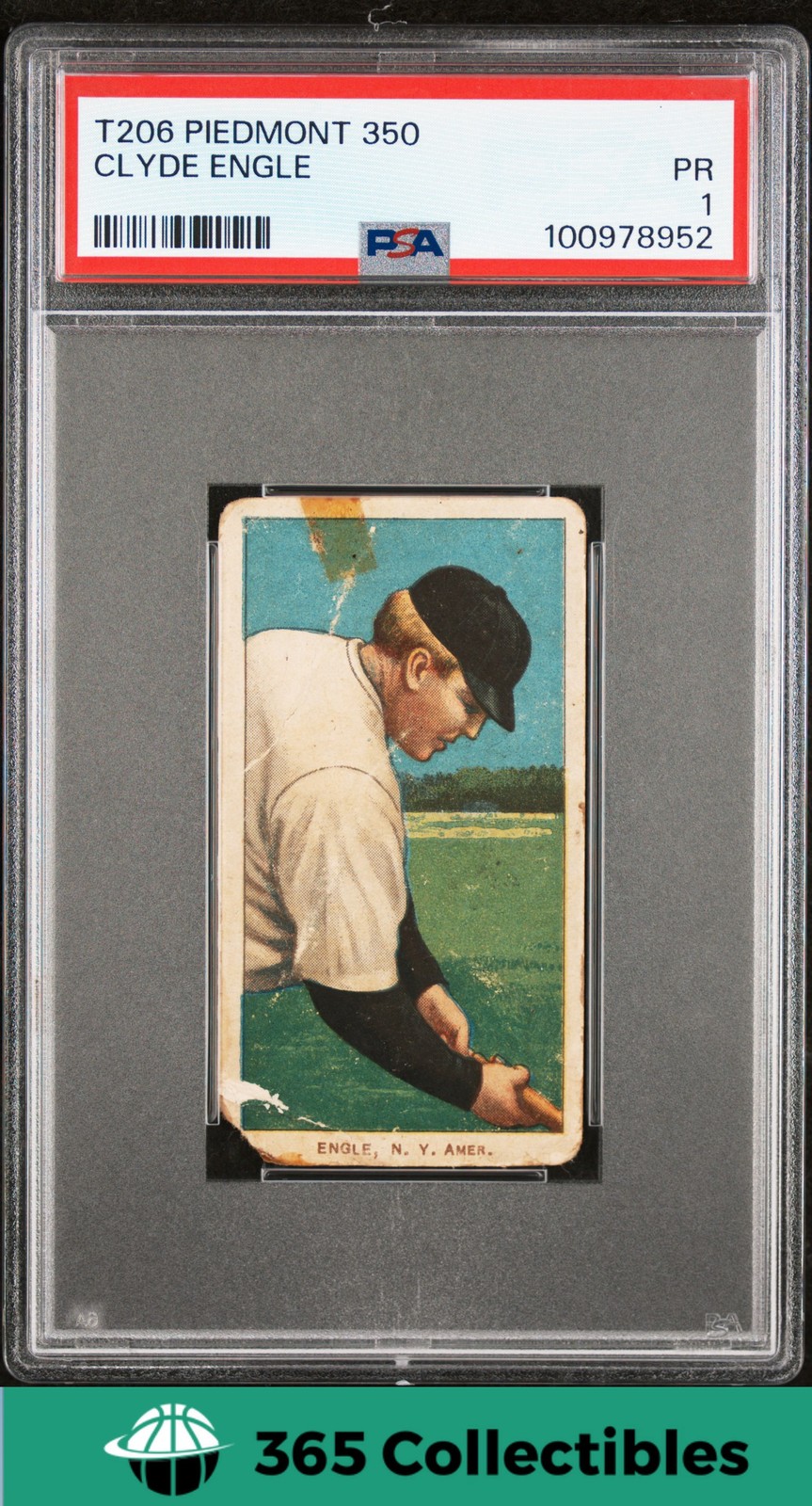 1909 T206 Tobacco Baseball Card Clyde Engle PSA 1 Piedmont350 NY Americans