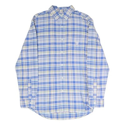 CHAPS Herren Blau-Gelb Karomuster Hemd L Button-Down Kragen Langarm Freizeit