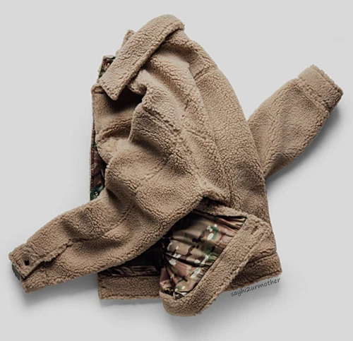 L - QILO SHRUCKER JACKET TAN MULTICAM SHERPA TRUCKER SATIN LINING HIGH PILE image 3