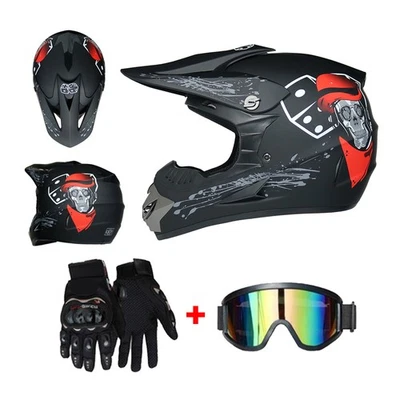 FIC Integralhelm Motorradhelm Helm Mit Enduro Brille+Handschuh M, L, XL NEU