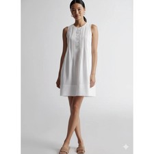 Quince European Linen Pleated Button Front Sleeveless Midi Dress White Size M