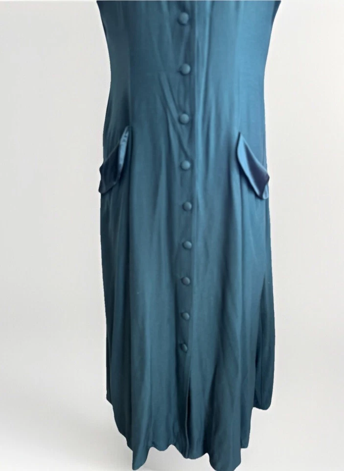 Vintage 90s Y2K Wild Rose Green Floral Button Tea Cottage Core Prairie Dress 10 - Image 3 of 4