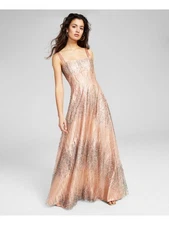 SAY YES TO THE Womens Beige Lined Up Back Sleeveless Gown Dress 3