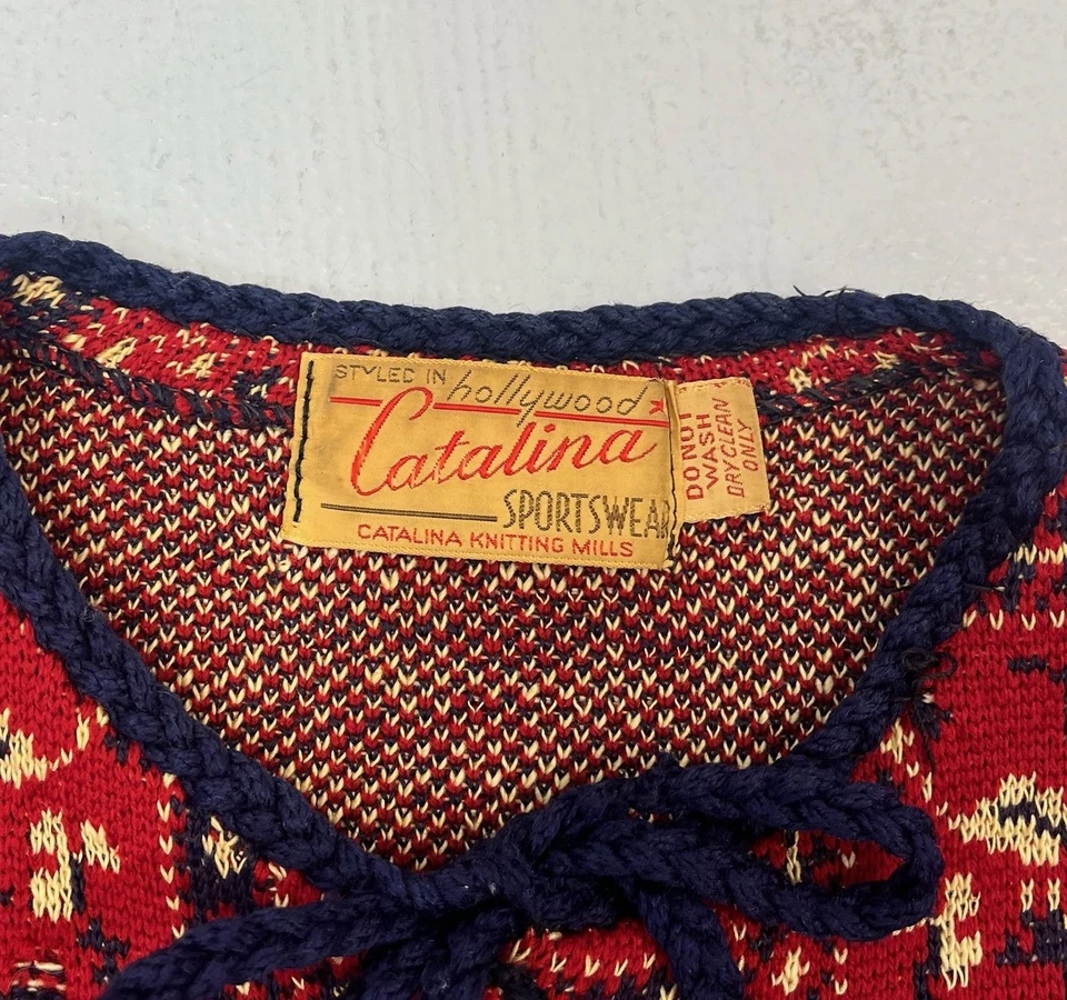 Suéter Catalina Jacquard Floral Ciervo Estampado Novedad Lana Rojo Ropa Deportiva Años 40 Foto 4 de 4