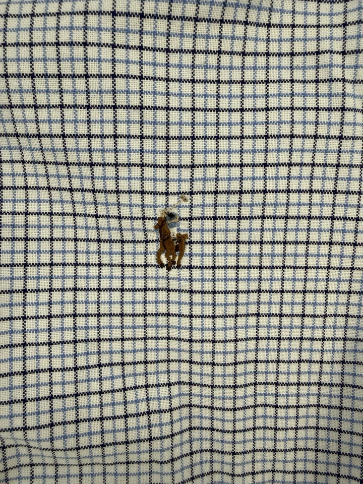 Camisa Ralph Lauren Abotonada Niños M 10 12 Azul Blanco Cuadros Carne Cuadros Pony RL Foto 2 de 4