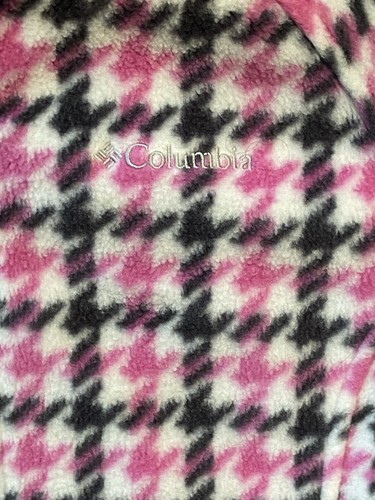 Columbia Jacket Girls Large (14-16) Pink Fleece Houndstooth Zip Up High Neck - Picture 3 of 13