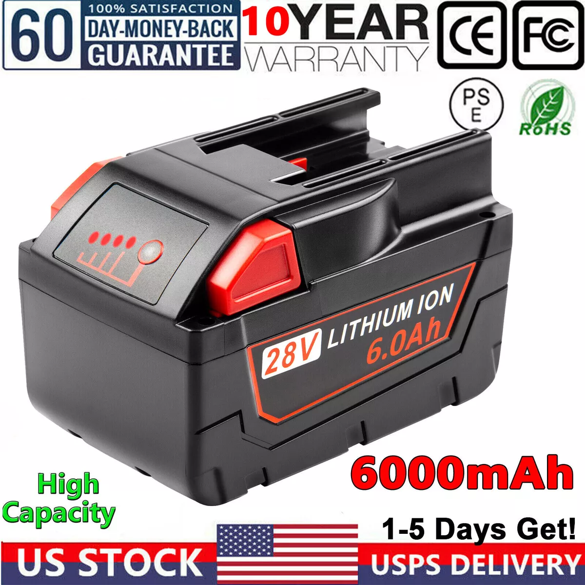 6Ah For MILWAUKEE For M28 V28 Lithium Battery 28V 48 11 2830 48 59