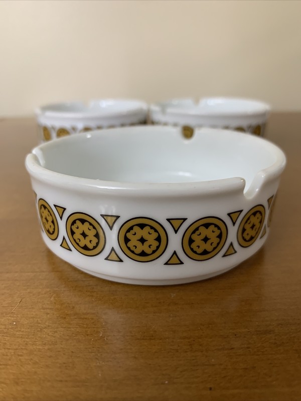 Lot of 3 Noritake Contemporary Fine China Philippine White With Pattern Ashtrays