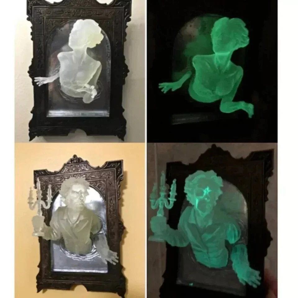 Glow Dark Ghost in the Mirror Wall Plaque 3D Spooky Sculptures Home Decor 18cm