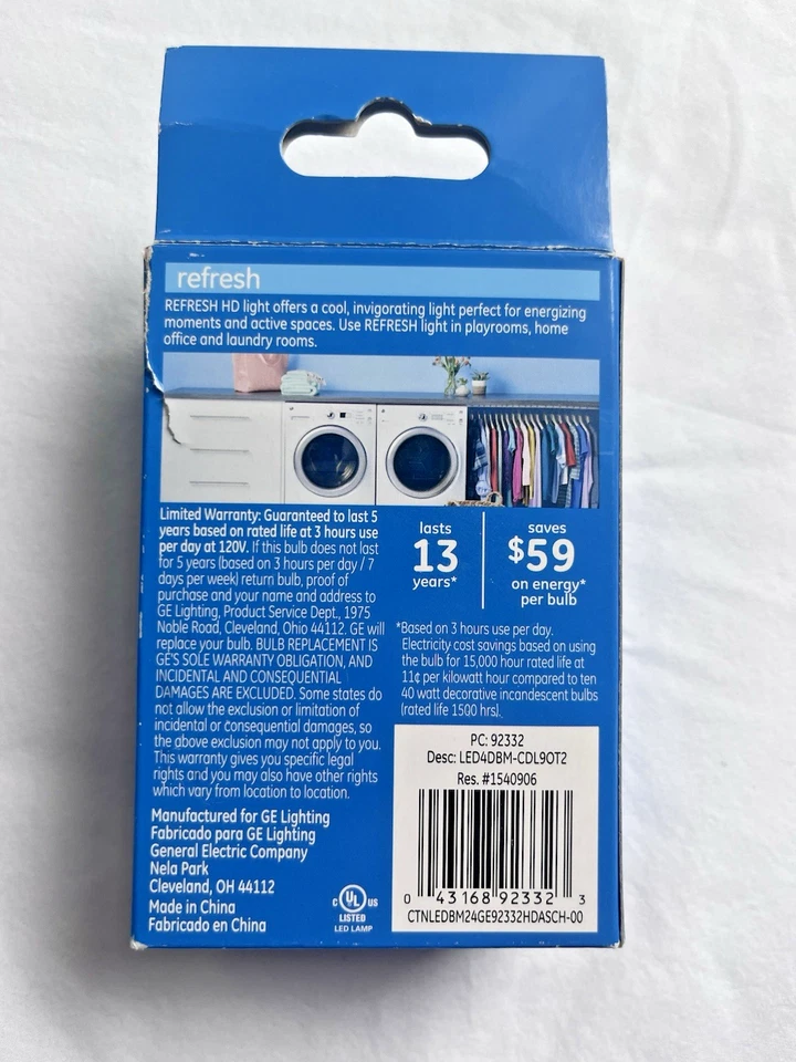 GE Refresh LED Decorative Light Bulb ClearDaylight 4-Watts 2-Pk New - Image 2 of 4