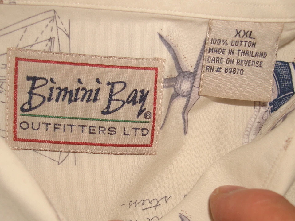 Bimini Bay Outfitters Nautical White w/Sailing Print 100% Cotton S/S Shirt 2XL - Image 3 of 4