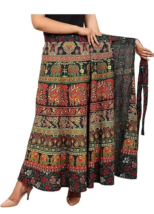 Women Jaipuri Print Relaxed Fit Maxi Wrapskirt Green,
Opens in a new window or tab