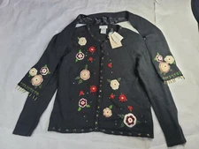 NWT White Stag Raime Black Floral Button Sweater And Scarf Womens Xl Christmas