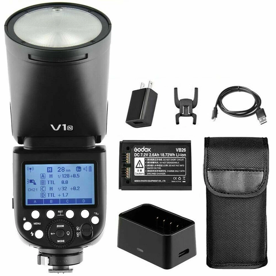 Godox V1-N TTL 1/8000 Round Head Camera Flash + AK-R1 Flash Accesories for Nikon - Image 2 of 4