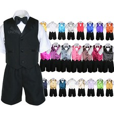 New Baby Boy Toddler Formal Black Vest Shorts Suit, Pick Color Vest Bow Tie