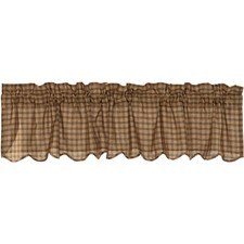 Cedar Ridge Scalloped Window Valance-Earthtone Plaid-Lined-Rod Pocket-16x72" VHC