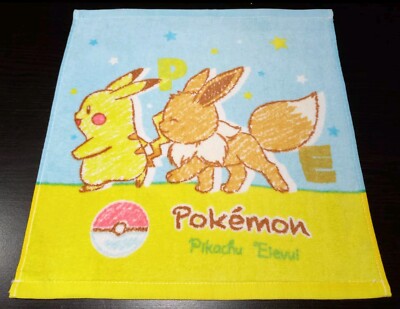 [Japan Edition] Pokemon Pikachu Eevee Wash Cloth Face Washer 34x36cm Cotton(New)