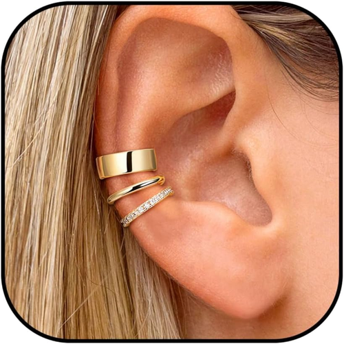 3Pcs 14K Gold Ear Cuff Earrings for Women Adjustable Non Piercing Ear Cuffs Ster