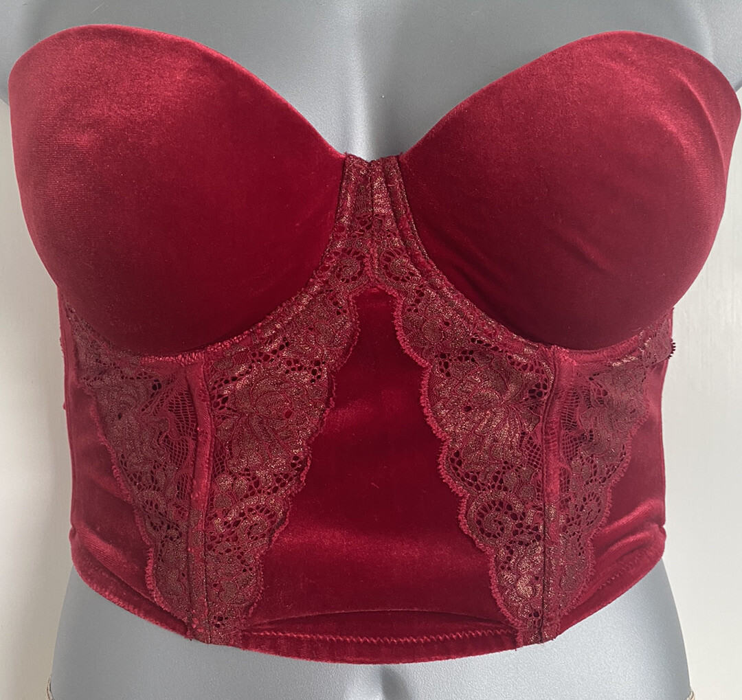 Victoria's Secret Red Velvet Lace Strapless Bustier Corset Bra Lingerie  Top 36D | eBay