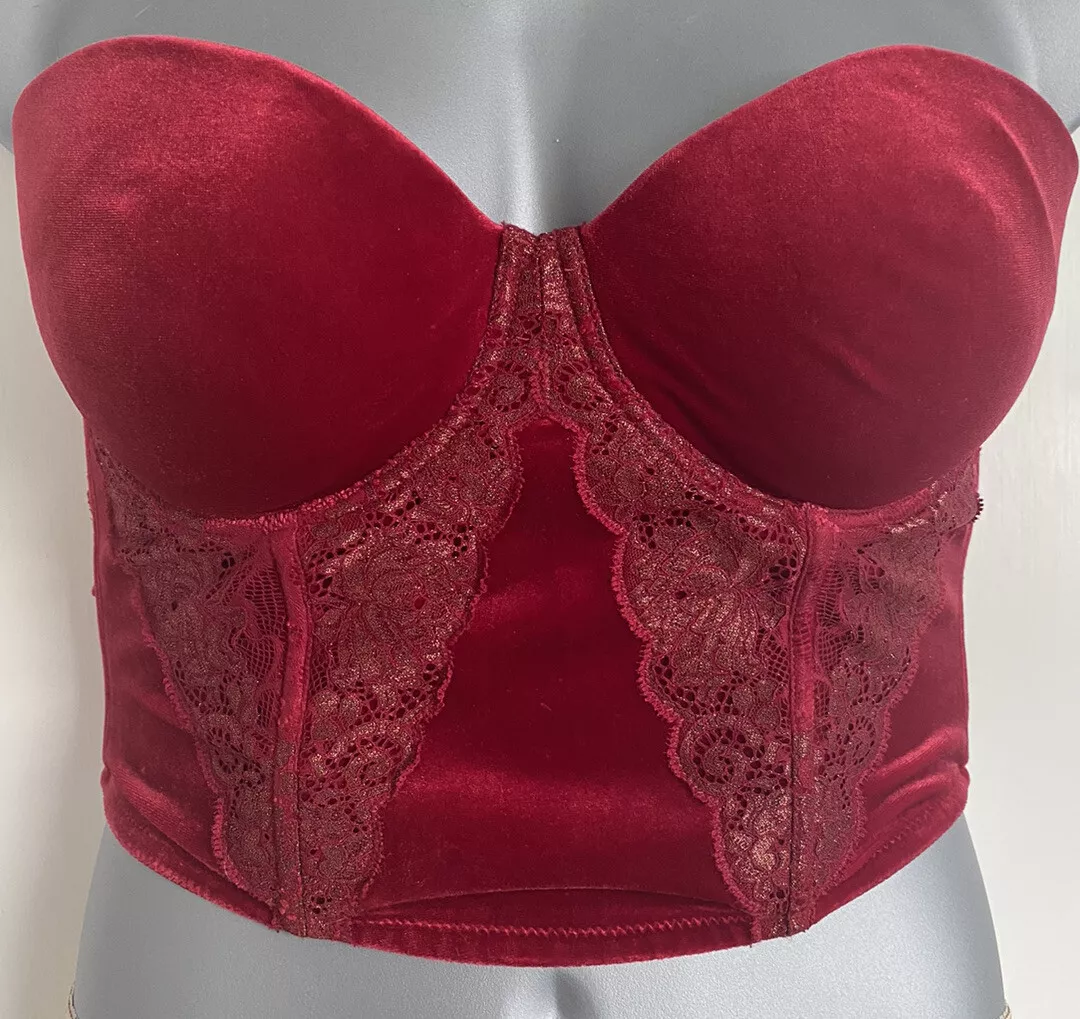 Victoria's Secret Red Velvet Lace Strapless Bustier Corset Bra Lingerie Top  36D