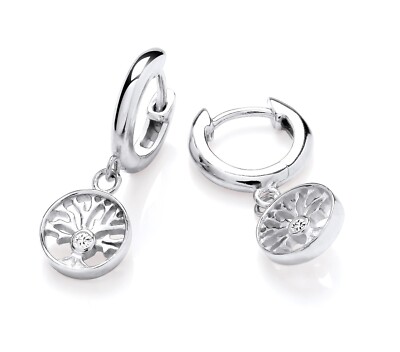 Sterling Silber 925 simulierter Diamant Lebensbaum Huggie Ohrhänger RHODIUM