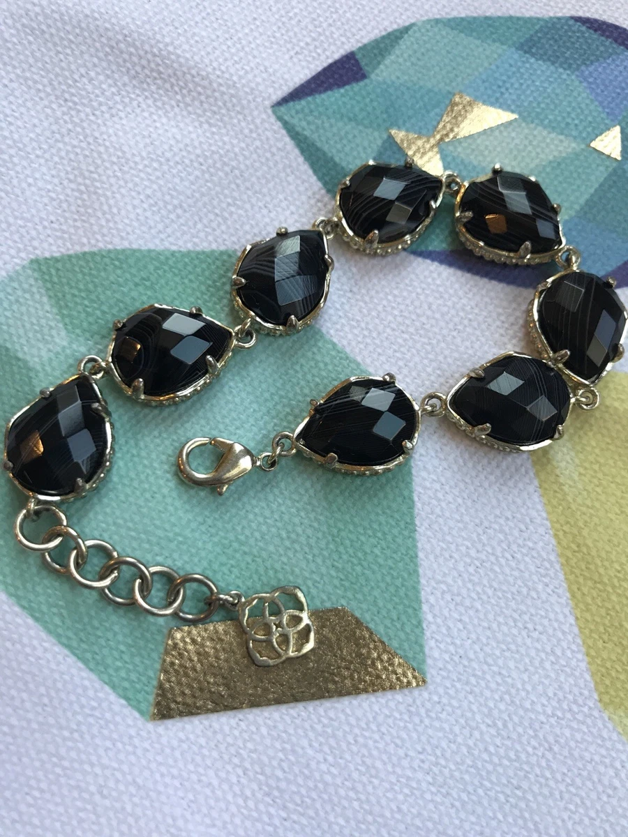 Grey Oxidized Sterling Silver Bracelet in Black Banded Agate | Kendra Scott