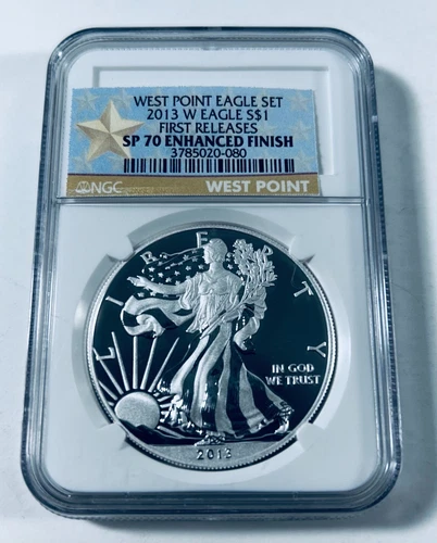 2013 W SILVER EAGLE NGC SP70 ENHANCED FINISH FROM WEST POINT SET (080)