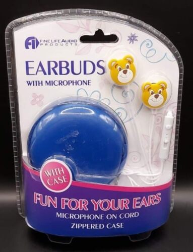 NEW Fine Life Audio TEDDY BEAR EARBUDS with MICROPHONE & ZIPPER CASE - Picture 1 of 2