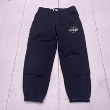 Old Navy Sweatpants Boys Medium 8 Black Fleece Jogger Pants Elastic Cuffs Logo