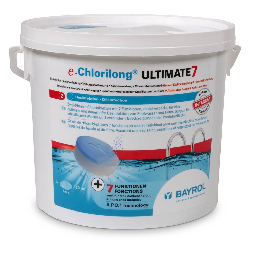BAYROL e-Chlorilong ULTIMATE 7 - 4,8 kg cubo, 300g tabs 7 funciones multitabs