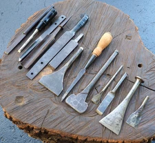 13X FLAT WOOD WORKING CARVING CHISEL SET CARPENTER SPOON GOUGE VINTAGE ANTIQUE