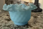 FENTON Pastel Blue  Milk Glass Candy Bowl Dish Basket Weave