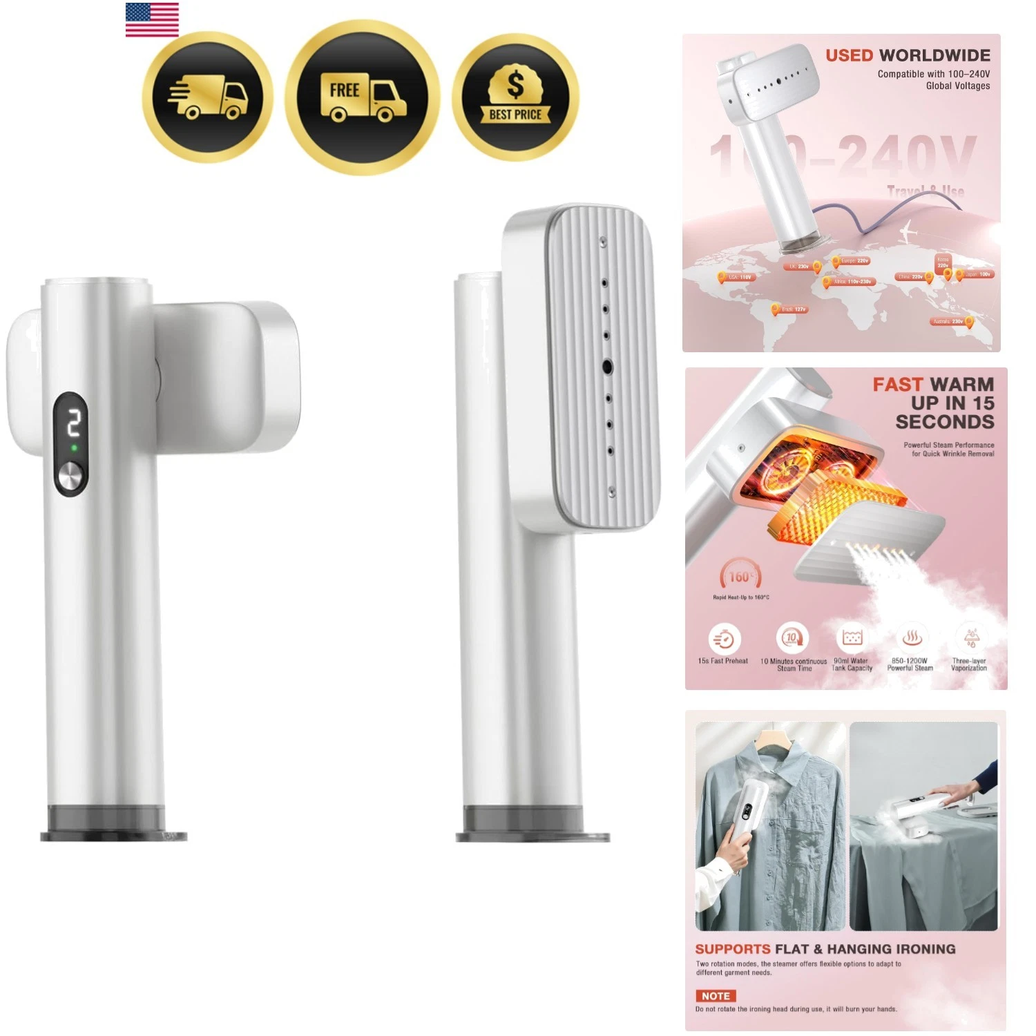 Smart Handheld Steamer for Clothes – Global Voltage Adaptation100-240V, 1200W...