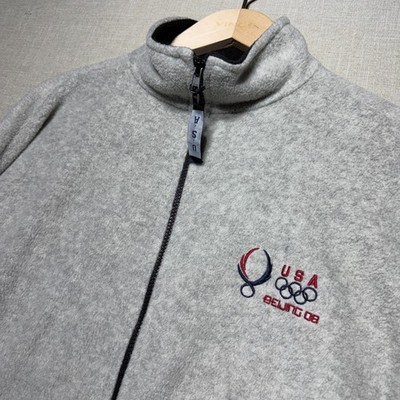 USA Olympics Fleece Jacket Men Large Gray LS Beijing 2008 Embroidered Full Zip