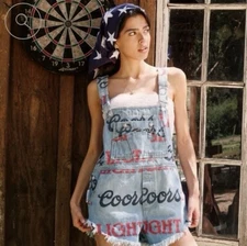 NWT Rare The Laundry Room Coors Light Denim shortalls M Denim Shorts Overalls