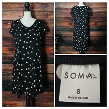 Soma Sleep Shirt Tunic Dress S Cool Nights Polka Dot Soft Rayon Stretch NWT