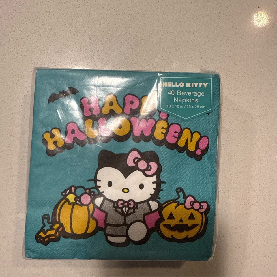Servilleta de papel para bebidas Sanrio Hello Kitty Halloween paquete de 40 (120) 10"x10" 3 capas Foto 2 de 4