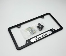 Turbo License Plate Frame For Porsche Macan 911  Matte Black Turbo Logo 